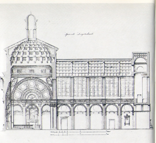 Sezione longitudinale di Santa Maria presso San Satiro Milano - Rilievo di F. Cassina (1840-62) (Milano, Civica Raccolta delle Stampe A. Bertarelli)