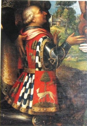 Francesco Sforza (1401-1466), padre di Ludovico. Dettaglio della Pala di S. Sigismondo, Cremona. Campi Giulio (1539)