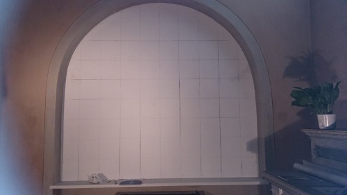 Mauro Nicora, 2015 - Assunzione - Chiesa di Santa Maria nascente, Bodio-Lomnago (VA) . Riquadratura della parete ove di andrà a dipingere.