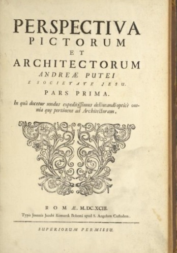 Frontespizio del libro di A. Pozzo, De perspectiva pictorum et architectorum