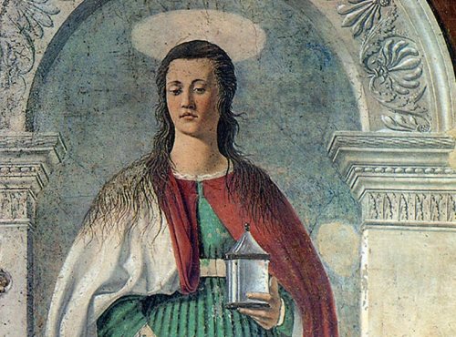 Piero della Francesca, Maria Maddalena (particolare), affresco, Cattedrale di San Donato, Arezzo